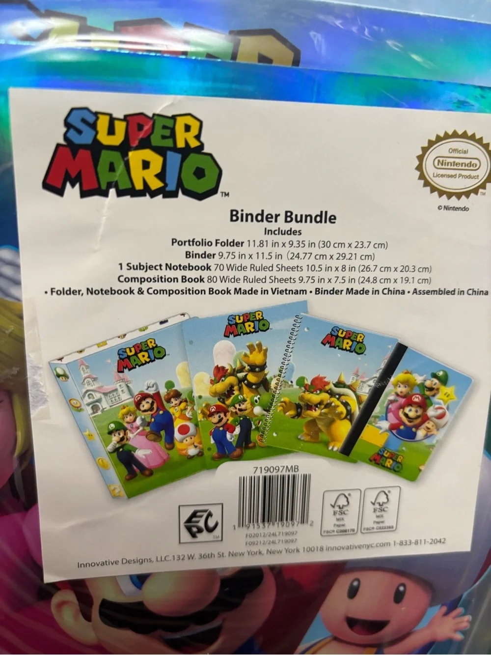 NWT 4 pc Super Mario Bros Binder Bundle